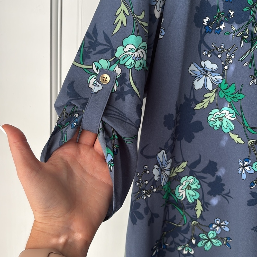 Croft & Barrow Navy Floral Blouse size large Y2K - Picture 4 of 5